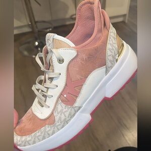 Michael Kors Pink, White and Gray Platform Lace-Up Sneakers